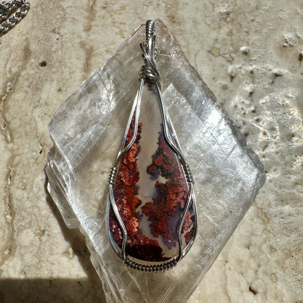 Sterling Silver Moss Agate Stone Necklace Pendant